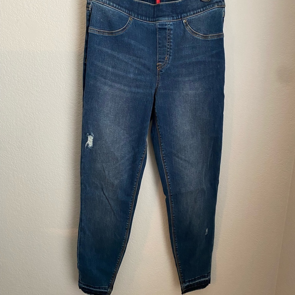 SPANX Blue Leggings with Classic Style and Distressed Details